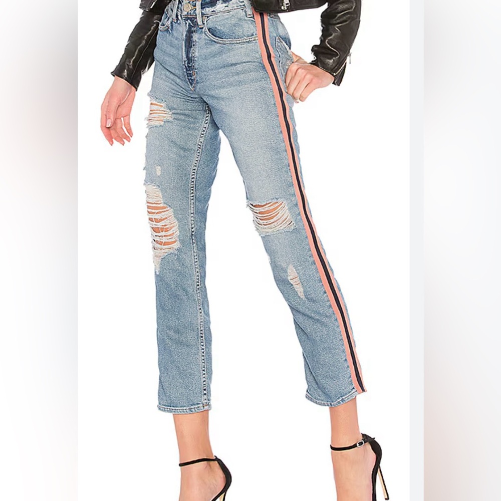 MCGUIRE High Waisted Striped Ibiza La Sirenuse Stripe Blue Jeans. Size 24